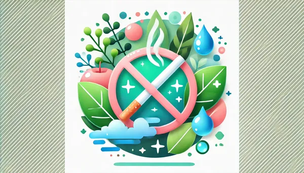 Verbesserte Haut nach dem Rauchstopp, mit einem Vergleich zwischen rauchgeschädigter und gesunder Haut sowie einem durchgestrichenen Zigaretten-Symbol