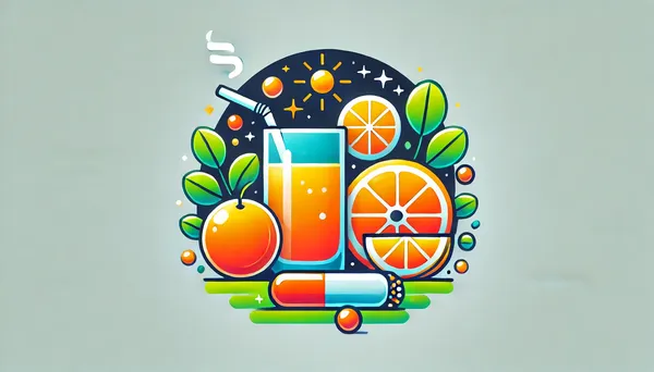 Die Rolle von Vitamin C bei der Rauchentwöhnung, mit einem Glas Orangensaft, Zitronen und einer verblassenden Zigarette