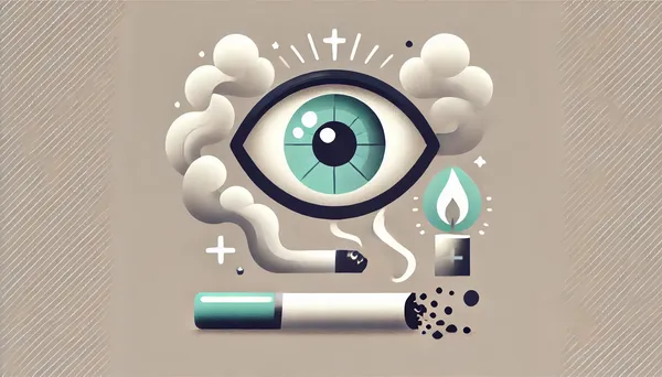 Auswirkungen von Rauchen auf die Augen, mit einem Auge, das von Rauch umgeben ist, und einem gesunden, leuchtenden Auge