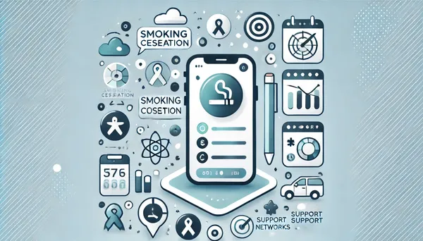 Apps und Online-Ressourcen zur Rauchentwöhnung, mit einem Smartphone, das hilfreiche Tools und Supportgruppen anzeigt