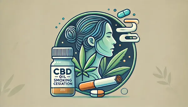 Unterstützung der Rauchentwöhnung mit CBD und Nahrungsergänzungsmitteln, mit einem CBD-Öl-Fläschchen und gesunden Vitaminen