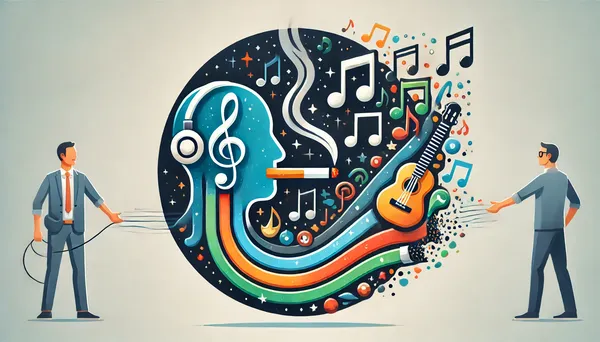 Musiktherapie als Unterstützung beim Rauchstopp, mit einer Person, die Musik hört, während eine Zigarette verblasst